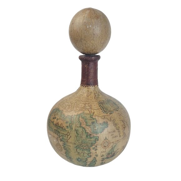 Vintage Other - VINTAGE Italian Leather Wrapped Dark Academia World Map Decanter Wine Bottle